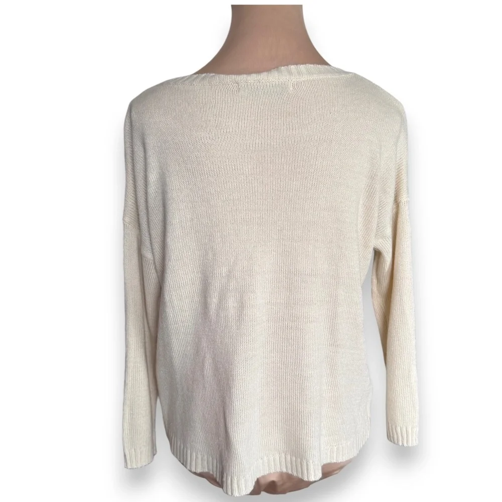 ROMWE off white studded cross sweater lightweight knit long sleeve